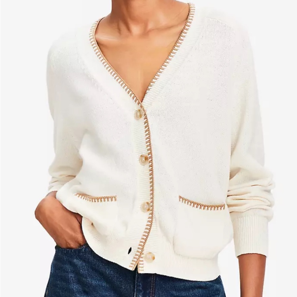 Loft Women's Cream Cardigan Sweater - XL